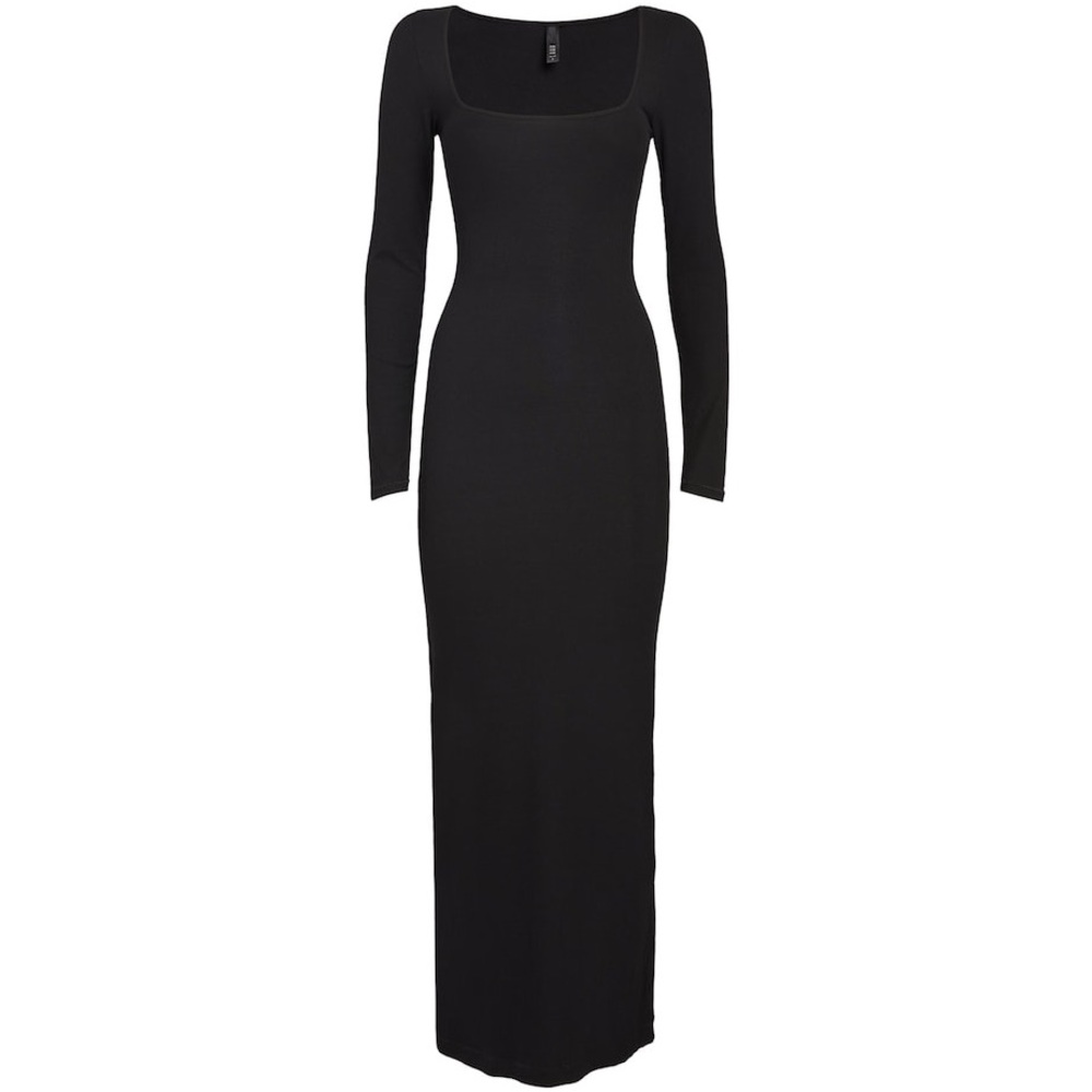 SKIMS Black Long Sleeve Square Neck Maxi Dress
